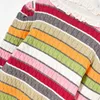 Maglioni da donna Moda donna Maglione aderente sottile 2022 Autunno Colletto rovesciato Maglione pullover lavorato a maglia a righe arcobaleno