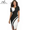 Nizza-für immer Frühling Elegante Stilvolle Kontrast Farbe Patchwork Büro Arbeit Vestidos Business Bodycon Frauen Kleid B571 210623