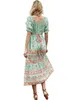 Весна o Шеи печать оборками слоеных рукава шить ремешок длинное платье женские дамы Maxi платье для женщин BOHO 210508
