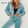 Jocoo Jolee Women Autumn Winter Flannel Two Pieces Sets Zipper Hoodies & High Waist Jogging Pants Female Casual Tracksuit 210619