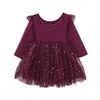 Spring Autumn Stars Gauze Princess Dress Long Sleeve Children's Dresses Kids Clothes For Year 210528