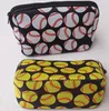 Sac de Maquillage d'impression de Softball en Plein air Sac de Pochette cosmétique de Voyage de Baseball Sacs en néoprène imperméables avec Fermeture à glissière (Jaune, 10,24 * 5,12 3,7 Pouces)