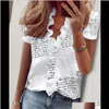 Womens Plus Size Lady Daisy Pine Print Ruffle Blouse Shirts Office Summer Short Sleeve Elegant Blouses Women Sexy Vneck Tops1 Nla6B Fassq