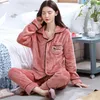 Женщины сгущают теплые мягкие пижамы наборы розовые красные моды Pajamas с длинным рукавом фланелевой пижамы наборы 211211