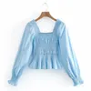 Fashion Women Square Collar Stretch Short Shirt Female Long Sleeve Blouse Solid Lady Crop Tops Blusas S8585 210430