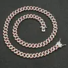 Hip Hop Necklace 9mm Single Row Pink White Zircon Cuban Chain Male And Female Hiphop Accessories Chains