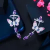Symmetrical Purple Cubic Zirconia Lovely Butterfly Ear Cuff Climber Stud Earring for Women Fashion Punk Jewelry CZ874 210714