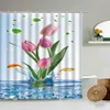 Shower Curtains Orchid Flower Water Reflection Curtain Tulip Butterfly Plant Leaf Design Bathroom Wall Decor With Hook Waterproof Screen