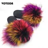 Women Furry Slippers Natural Fox Fur Sandals Fashion Real Raccoon Fur Slides Indoor Plush Flip Flops Ladies Fluffy Warm Shoes X0523