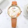 Curren Mulheres Luxo Marca Relógio Laranja Moda Couro Analógico Ladies WristWatch À Prova D 'Água Relógio Feminino Reloj Mujer 210517