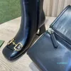 2021 Designers Senaste Slide Fashion Long Tube Womens Leather Boots Classic Metal Button Thick Heel Luxury Anpassning 35-41