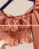 여자 Blusa 화이트 봄 여름 여성 셔츠 블라우스 슬래시 목 레이스 최대 블라우스 탑 V 넥 긴 소매 탄성 밴드 세련된 210507
