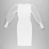 Kobiety Sexy Projektant Koronki Mesh Z Długim Rękawem Biała Bandaż Dress Winter Ladies Midi Celebrity Bodycon Party Vestido 210527