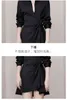 女性秋のターンダウンカラー長袖の女性のシャツのドレスカジュアルなファッションブラックミニドレス210514