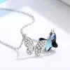 Hängsmycke halsband kristallblå fjäril halsband för kvinnor insekt choker söt kedja nacke dekoration smycken colar feminino m4