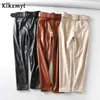 KLKXMYT High Street Vintage Pu Couro Sashes Cintura Calças Retas Mulheres Pantalones Mujer Pantalon Femme Calças 210527