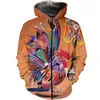 Męskie bluzy bluzy Rooster ubrania 3D druku wiosna wygodne z kapturem pulower Fall Fashion Zip Hoodie 5xl Oversized Streetwear CAS