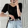 Women T-Shirt Summer Korean Chic Light Mature Temperament Deep V-Neck Twist Design Open Back Short-Sleeved Sweater 210514