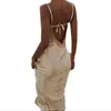 Summer Women Satin Long Drexy Sleevelbacklspaghetti Pasek Silk Mermaid Suknie Kobiet Klub Nightclub Party Maxi Dress X0529