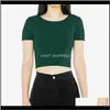 Damska Koszulka Odzież Kobiety O Neck Koszulki Sexy Crop Top Krótki Rękaw Topy Ladies Basic Casual Lato Moda Slim Montaż Gapf