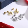 Earrings & Necklace Classic Heart Shape Letter Pendant Earring Set Gold Titanium Steel Women's Fashion Jewelry Girl Sexy Clavicle Chain