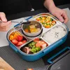 食器棚のためのステンレススチールのお弁当の箱のためのステンレス鋼のお弁当箱スープカップが付いている焼きたての朝食の朝食