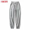 Tangada mode kvinnor byxor grå last strethy midja byxor lösa byxor joggare kvinnliga sweatpants streetwear tm2 210609