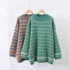 H.SA冬の特大の縞模様のセーターとジャンパー厚い暖かい緑のセーターの幾何学的プルフェムムヌービエート210417