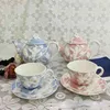 European Style Cup Saucer Luxurious Embossed Lovely Ceramic Afternoon Tea Teapot Simple High-end Coffee Set235p