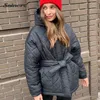 Höst vinter quilted oversize parkas jackor för kvinnor mode armé grön varm singel breasted casual lös bomull vadderad päls 211216