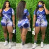 Novo 3XL 4XL 5XL Mulheres tie tingido shorts Macacões plus size Macacão manga curta bodysuits Casual solto Macacões Roupas de verão tamanhos maiores 4X 5X calças 4784