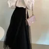 コロバフの女性は韓国のエレガントな白いシャツと高い腰ポルカドットメッシュミッドスカート2個セット210430を設定