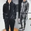 Herrespår mode mjuk sammet hoodie spårdräkt män två stycken uppsättning 2022 höst vinter lös glansig andningsblåsare varm huva