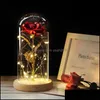 Couronnes De Fleurs Décoratives Fournitures De Fête De Fête Maison Jardin Rouge Moyen En Dôme De Verre Sur Une Base En Bois Pour Les Cadeaux De La Saint-Valentin Led Rose Lampes