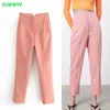 Pantalon pour femme rose blanc jambe droite pantalon femmes taille haute Streetwear pantalon costumes été décontracté femme Y2K 210430