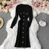 Sexy vestito aderente elasticizzato vintage lavorato a maglia solido abbigliamento coreano autunno inverno abiti maglione donne abiti 18780 210415