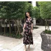 Robe longue imprimée de fleurs d'été femmes coréennes manches évasées col en V bureau dames es robes élégantes fête mince 210603