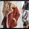 Damska skóra Faux Apparel Kobiety Shearling Sheepskin Coat Grube zamszowe Kurtka Kobiet Jesień Zima Lambs Wełna Sh Idhle