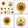 Clasps & Hooks Jewelry Findings Components Rhinestone Gadget Gold 18Mm Snap Button Clasp Sunflower Charms For Snaps Diy Suppliers Gift Drop