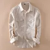 Elegant Mens Long Sleeve Linen Shirt Slim Fit Turn-down Collar Soft Loose Thin Clothes Classic White Shirts Beach Clothing