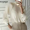 Ezgaga Camicie eleganti stile francese Donna Colletto alla coreana Pieghettato Chic Sciolto Solido Manica lunga Top Office Lady Scava Fuori Moda 210430