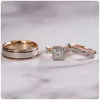 Huitan Gorgeous 3PcsSet Women Wedding Rings Mosaic AAA CZ Two Tone Romantic Female Engagement Ring Fashion Jewelry Top Quality3005892891