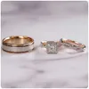 Huitan Gorgeous 3PcsSet Women Wedding Rings Mosaic AAA CZ Two Tone Romantic Female Engagement Ring Fashion Jewelry Top Quality2546567597