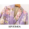 Kpytomoa Kobiety Moda Double Breasted Floral Print Blazer Płaszcz Vintage Z Długim Rękawem Kieszenie Kobiet Odzież Odzieży Chic Topy 211122