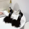 Sandals Summer Women Fur Sexy Open Toe Furry Thin High Heels Metal Chain Ladies Dress Party Shoes Female 35-41