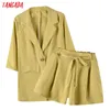 Summer Women Plaid Druku garnitur 2 Piece Set Blazer and Shorts Wysokiej jakości 8x03 210416