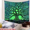 Wandteppiche Fluoreszierende grüne Baum Wand-Wandteppich-Zusammenfassung Mandala-Teppich Boho-Dekor Schlafzimmer Schlafzimmer Hippie ästhetisches Tuch