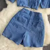 Sommer Mode Hosen Anzüge Denim Zwei Stück Set Frauen Crop Tops Sexy Bluse Shirts + Bodycon Shorts 2 210514