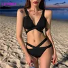 LDYRWQY Güney Kore'nin Yaz Moda Ince Seksi Bölünmüş Vücut Siyah Bikini Mayo Kadın Polyester 210416