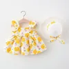 2021 Sommar baby flicka klänning för nyfödda bebis tjejer kläder prinsessan klänningar 1: a födelsedag klänning med hatt 0-2y spädbarn kläder q0716